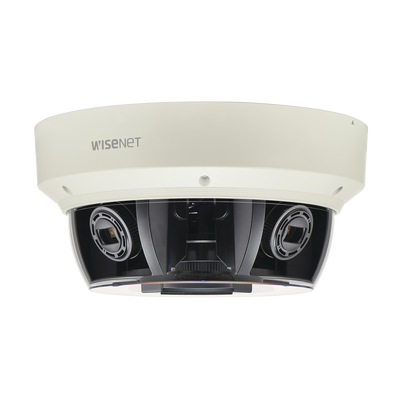 Hanwha Techwin Wisenet Cámara IP Multisensor 8MP ( 4 Sensores de 2MP) WDR 120 DB, Lente Motorizado 2.8 - 12 MM, 12Vcc/ POE+ /IP66 /IK10 MOD: PNM-9080VQ