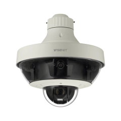 Hanwha Techwin Wisenet Cámara IP Multisensor 8 - 20 MP (4 sensores de 2 o 5 MP) lentes intercambiables con PTZ 2 MP 32X / Hasta 5 tarjetas SD de 256 GB / WDR de hasta 150dB / IP66 / IK10 MOD: PNM-9321VQP