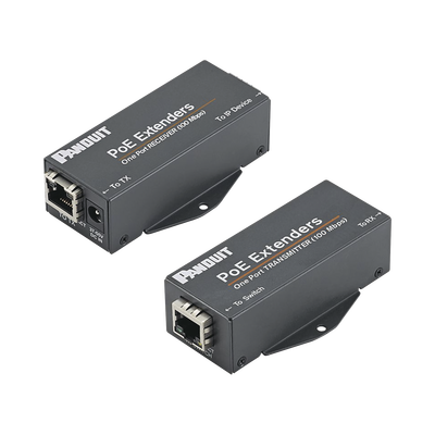PANDUIT Kit de Extensor PoE/PoE+, Hasta 610 Metros (2000 ft) con Cable Cat5e o Cat6, 10/100Mbps, Incluye Transmisor, Receptor y Fuente de Alimentación MOD: POEXKIT1
