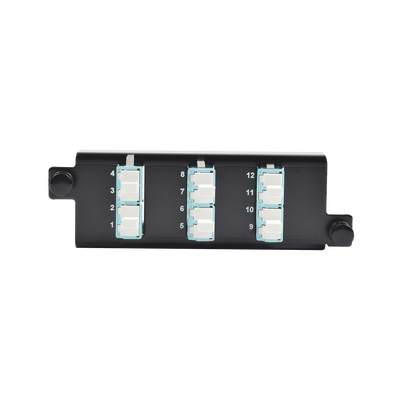 SIEMON Placa acopladora de Fibra Óptica "Plug and Play", Con 6 Conectores LC Duplex (12 Fibras), Para Fibra Multimodo, Aqua MOD: PPM-F-LCQ12-01