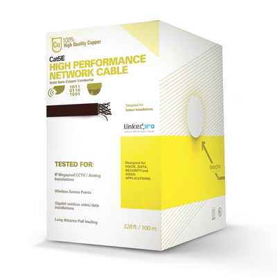 LINKEDPRO BY EPCOM Cable Cat5e de alto rendimiento, con certificaciones ETL, UL, con garantía de 25 años, color gris, de 100 m ( 328 ft ) para aplicaciones en CCTV, redes de datos. Uso interior. MOD: PRO-CAT-5E/100M