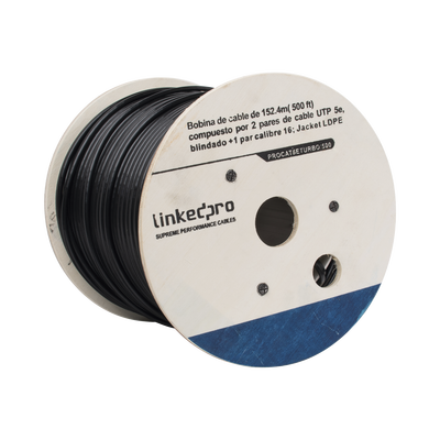 LINKEDPRO BY EPCOM Bobina de cable de 152 m ( 500 ft ) compuesto por 2 pares de cable UTP 5e , blindado + 1 par calibre 16 ; Jacket LDPE ( Cable 100% Cobre ) MOD: PRO-CAT-5E-TURBO/500