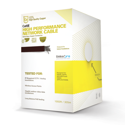 LINKEDPRO BY EPCOM Bobina de cable de 305 m, ( 1000 ft ), Cat5e, alto rendimiento, color blanco, UL, para aplicaciones en video vigilancia, redes de datos. Uso en interior MOD: PRO-CAT-5E-W