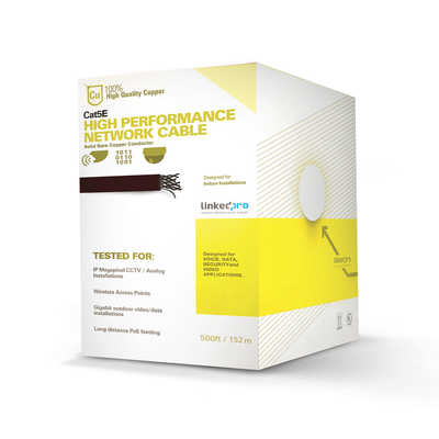 LINKEDPRO BY EPCOM Cable Cat5e de alto rendimiento certificaciones ETL, UL, con garantía de 25 años, de 500 ft ( 152.5 m ) de color Blanco, para aplicaciones en video vigilancia, redes de datos. Uso Interior. MOD: PROCAT5EW/500