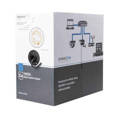 LINKEDPRO BY EPCOM Bobina de cable de 305 m, Cat5e , FTP, blindado, color negro, UL, para aplicaciones en video vigilancia, redes de datos. Uso en Intemperie MOD: PRO-CAT-5-EXT
