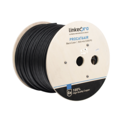 LINKEDPRO BY EPCOM Bobina de cable FTP con Mensajero de Acero de 305 m Cat6+ CALIBRE 23, color negro, para aplicaciones en video vigilancia y redes de datos / Uso en Intemperie y aplicaciones Aéreas MOD: PRO-CAT-6-AIR