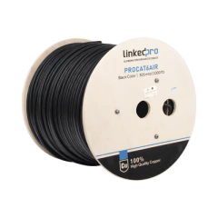 LINKEDPRO BY EPCOM Bobina de cable FTP con Mensajero de Acero de 305 m Cat6+ CALIBRE 23, color negro, para aplicaciones en video vigilancia y redes de datos / Uso en Intemperie y aplicaciones Aéreas MOD: PRO-CAT-6-AIR