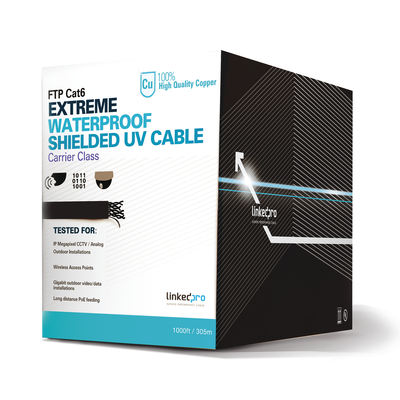 LINKEDPRO BY EPCOM Bobina de cable 305 Metros Cat6+ CALIBRE 23, Climas EXTREMOS, Color negro, sin blindar, para intemperie. MOD: PRO-CAT-6-EXT-LITE