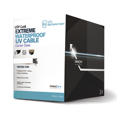 LINKEDPRO BY EPCOM Bobina de cable UTP 305 Metros Cat6, Calibre 23, CLIMAS EXTREMOS, Color blanco, sin blindar, para intemperie MOD: PRO-CAT-6-EXT-LITEW
