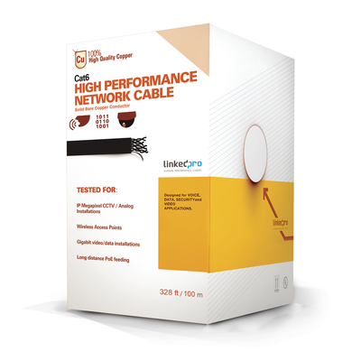 LINKEDPRO BY EPCOM Cable Cat6+ CALIBRE 23 ALTO RENDIMIENTO, ETL,UL, con garantía de 25 años, color azul, de 100 metros, super flexible, para aplicaciones de CCTV, video HD, y redes de datos. MOD: PRO-CAT-6-PLUS/100M