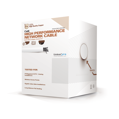 LINKEDPRO BY EPCOM Bobina de cable de 152 Metros Cat6+ CALIBRE 23 ALTO DESEMPEÑO, super flexible, UL, color Blanco, para aplicaciones de video vigilancia y redes de datos MOD: PRO-CAT-6-PLUS-W/500