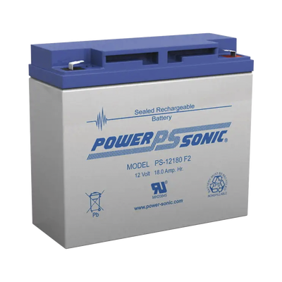 POWER SONIC Batería Ácido de Plomo, Sellada, Recargable, 12V, 18AH, 5 Años Vida Útil, Terminales tipo F2, Reconocida UL PS-12180F2