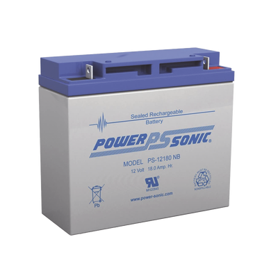 POWER SONIC Batería Ácido de Plomo, Sellada, Recargable, 12V, 18AH, 5 Años Vida Útil, Terminales tipo NB, Reconocida UL PS-12180-NB