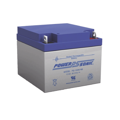 POWER SONIC Batería Ácido de Plomo, Sellada, Recargable, 12V, 26AH, 5 Años Vida Útil, Terminales tipo NB, Reconocida UL PS-12260-NB