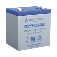 POWER SONIC Batería Ácido de Plomo, Sellada, Recargable, 12V, 5AH, 5 Años Vida Útil, Terminales tipo F1, Reconocida UL PS-1250F1