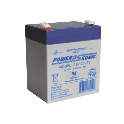 POWER SONIC Batería Ácido de Plomo, Sellada, Recargable, 12V, 5AH, 5 Años Vida Útil, Terminales tipo F2, Reconocida UL PS-1250-F2