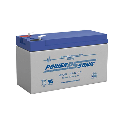 POWER SONIC Batería Ácido de Plomo, Sellada, Recargable, 12V, 7AH, 5 Años Vida Útil, Terminales tipo F1, Reconocida UL PS-1270F1