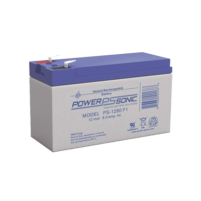 POWER SONIC Batería Ácido de Plomo, Sellada, Recargable, 12V, 8AH, 5 Años Vida Útil, Terminales tipo F1, Reconocida UL PS-1280-F1