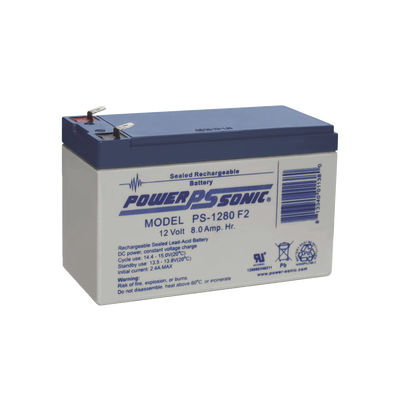 POWER SONIC Batería Ácido de Plomo, Sellada, Recargable, 12V, 8AH, 5 Años Vida Útil, Terminales tipo F2, Reconocida UL PS-1280-F2