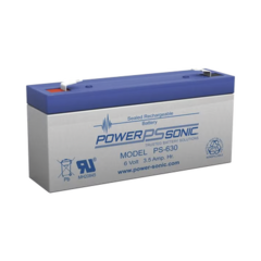 POWER SONIC Batería Ácido de Plomo, Sellada, Recargable, 6V, 3.50AH, 5 Años Vida Útil, Terminales tipo F1, Reconocida UL PS-630-F1