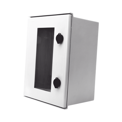 PRECISION Gabinete de Poliéster IP65 Puerta Transparente, Uso en Intemperie (300 x 400 x 200 mm) con Placa Trasera Interior de Plástico (Incluye Chapa y Llave). MOD: PST-3040-20PT