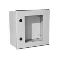 PRECISION Gabinete de Poliéster IP65 Puerta Transparente, Uso en Intemperie (400 x 400 x 200 mm) con Placa Trasera Interior de Plástico (Incluye Chapa y Llave). MOD: PST-4040-20PT