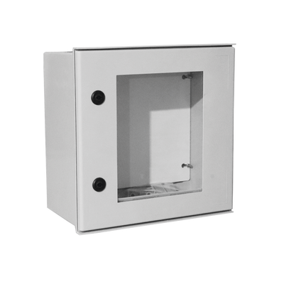 PRECISION Gabinete de Poliéster IP65 Puerta Transparente, Uso en Intemperie (400 x 400 x 200 mm) con Placa Trasera Interior de Plástico (Incluye Chapa y Llave). MOD: PST-4040-20PT