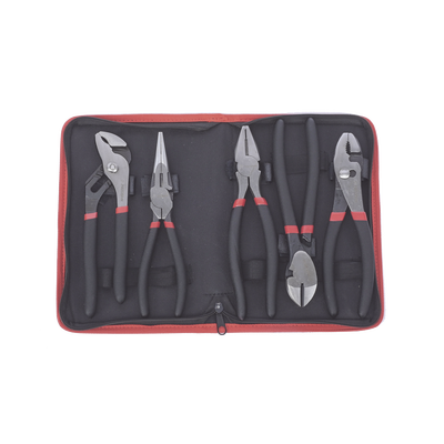 PRECISION Juego de 5 Pinzas de 8" con Estuche. Incluye: P. Mecánica, P. para Tubo, P. Eléctrica, P. Corte, Nariz Larga. MOD: PST-H010-03