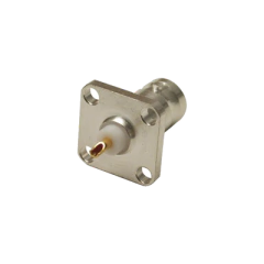 RF INDUSTRIES,LTD Conector BNC Hembra para Chasis, 4 Perforaciones con 12.7 mm, Plata/ Oro/ Teflón. MOD: RFB-1115-S