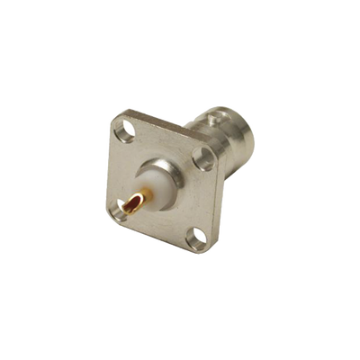 RF INDUSTRIES,LTD Conector BNC Hembra para Chasis, 4 Perforaciones con 12.7 mm, Plata/ Oro/ Teflón. MOD: RFB-1115-S