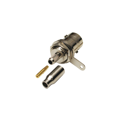 RF INDUSTRIES,LTD Conector BNC Hembra a 50 Ohm, Montaje Frontal en D-Plano, Anillo Plegable para Cables RG-174/U y RG-316/U, Niquel/ Oro/ Teflón. MOD: RFB-1116-B-03