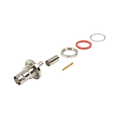 RF INDUSTRIES,LTD Conector BNC Hembra Hermético de montaje posterior en D Plano, anillo plegable para RG-142/U. MOD: RFB-1117-C1