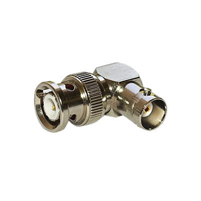 RF INDUSTRIES,LTD Adaptador en Ángulo Recto, de Conector BNC Macho a BNC Hembra, 50 Ohm (Monitor), Níquel/ Plata/ Teflón. MOD: RFB-1132