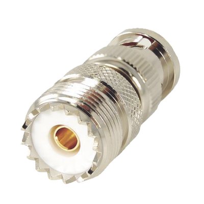 RF INDUSTRIES,LTD Adaptador en Linea para 50 Ohm, Conector BNC Macho-UHF Hembra (SO-239), Níquel/ Oro/ Delrin. MOD: RFB-1136