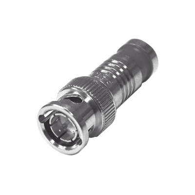 RF INDUSTRIES,LTD Conector BNC Macho de 75 Ohm, Montaje de Compresión Axial para RG-59/U, Níquel/ Oro/ Teflón. MOD: RFB-1704-D