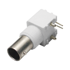 RF INDUSTRIES,LTD Conector BNC Hembra en Ángulo Recto para PCB, Postes y Patas, Cuerpo Termoplástico Blanco, Níquel/ Oro/ Polipropileno. MOD: RFB-1712-W