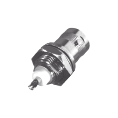 RF INDUSTRIES,LTD Conector BNC Hembra para Chasis, Montaje Frontal, Soldable, D-Plano, Troquelado, Niquel/ Oro/ Delrin. MOD: RFB-1716