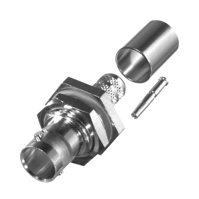 RF INDUSTRIES,LTD Conector BNC Hembra para Chasis en D-Plano con Aro de Goma, Anillo Plegable para RG-6/U y Grupo Q, 75 Ohm, Níquel/ Oro/ Teflón. MOD: RFB-1717-Q