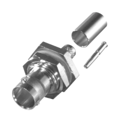 RF INDUSTRIES,LTD Conector BNC Hembra para Chasis en D-Plano con Aro de Goma, Anillo Plegable para RG-179/U, Grupo S, 75 Ohm, Níquel/ Oro/ Teflón. MOD: RFB-1717-S