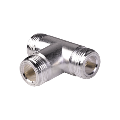 RF INDUSTRIES,LTD Adaptador en T, Triple Conectores N Hembra, Plata/ Oro/ Teflón. MOD: RFN-1011-1