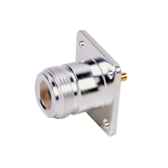 RF INDUSTRIES,LTD Conector N Hembra para Montaje Frontal en Panel con 4 Perforaciones a 18 mm, Plata/ Oro/ Teflón. RFN-1021
