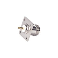 RF INDUSTRIES,LTD Conector N Hembra para Montaje en Panel, 4 perforaciones a 18 mm, PIN Largo, Plata/ Oro/ Teflón. MOD: RFN-1021-SYS
