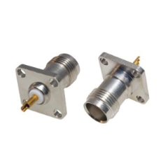 RF INDUSTRIES,LTD Conector TNC Hembra para Chasis de 4 Perforaciones de 13 mm, Terminal Soldable, Bronce Blanco/ Oro/ Teflón. MOD: RFT-1210-WB