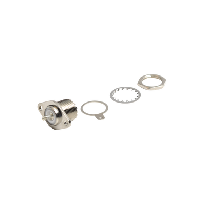 RF INDUSTRIES,LTD Conector UHF Hembra (SO-239-2H) para Chasis, Doble Perforación, Conductor Central Soldable, Níquel/ Plata/ PBT. MOD: RFU-522