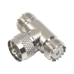 RF INDUSTRIES,LTD Adaptador en forma T, de Conector UHF Macho (PL-259) a Doble UHF Hembra (SO-239), Níquel/ Plata/ Delrin. MOD: RFU-533