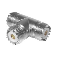 RF INDUSTRIES,LTD Adaptador en forma T, de Conector UHF Hembra (SO-239) a Doble Conector UHF Hembra, Níquel/ Plata/ Delrin. RFU-534