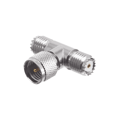 RF INDUSTRIES,LTD Adaptador en T de Conector Mini-UHF Macho a Doble Mini-UHF Hembra, Níquel/ Plata/ Teflón. MOD: RFU-631
