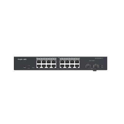 RUIJIE Switch L2 Administrable PoE con 16 puertos Gigabit PoE 802.3af/at + 2 SFP para fibra 1Gb, gestión gratuita desde la nube, 240w MOD: RG-ES218GC-P