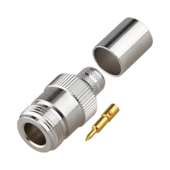 RF INDUSTRIES,LTD Conector N Hembra Inverso de Anillo Plegable para Cables 9913, RG-8/U, LMR-400, Grupo I, Níquel/ Oro/ Teflón. MOD: RP-1028-I