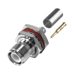 RF INDUSTRIES,LTD Conector TNC Hembra Inverso de Montaje Trasero en Panel, D-Plano, Hermético de Anillo Plegable para RG-142/U, Níquel/ Oro/ Teflón. MOD: RP-1212-C1
